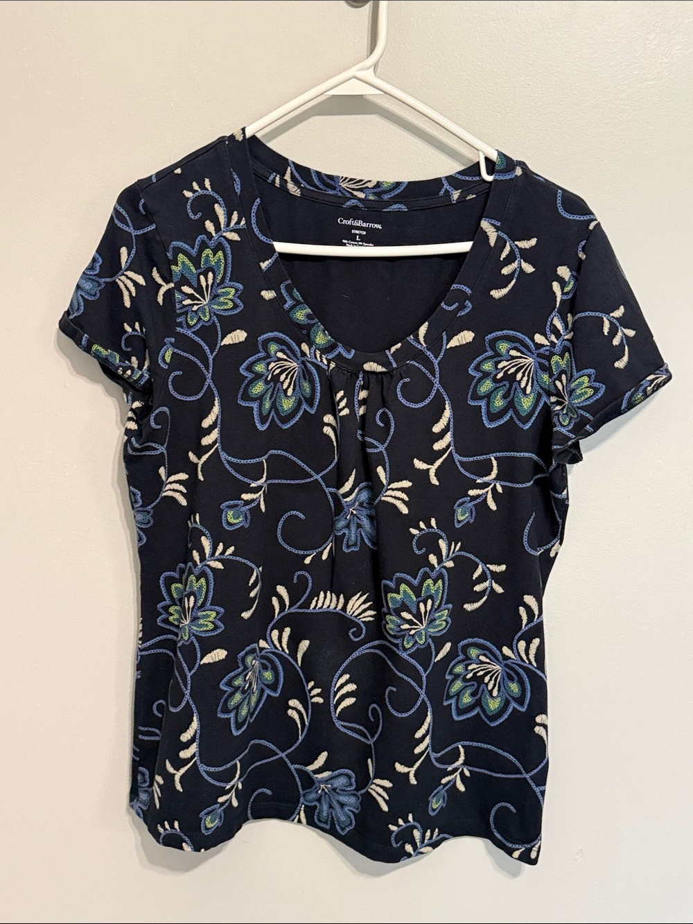 croft & barrow Navy Short-Sleeve Floral Scoop Neck Top